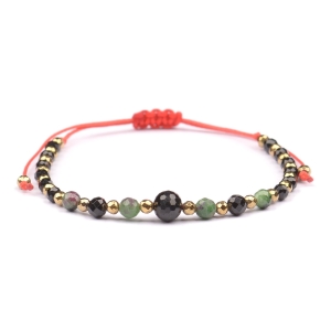 Bransoletka celebrytka czarny TURMALIN ZOISYT Z RUBINEM HEMATYT ochrona